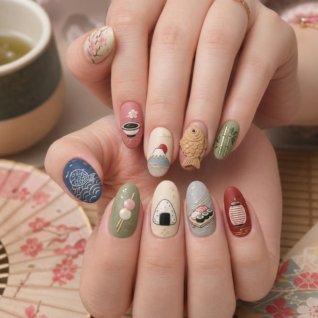 PH PandaHall 3pcs Japanese Food Nail Stamping Plates Sushi Nails Art Stencils Rice Balls Ramen Nail Art Templates Lanterns Cherry Blossoms Nails Image Plates for Women Home Manicures Salon Design