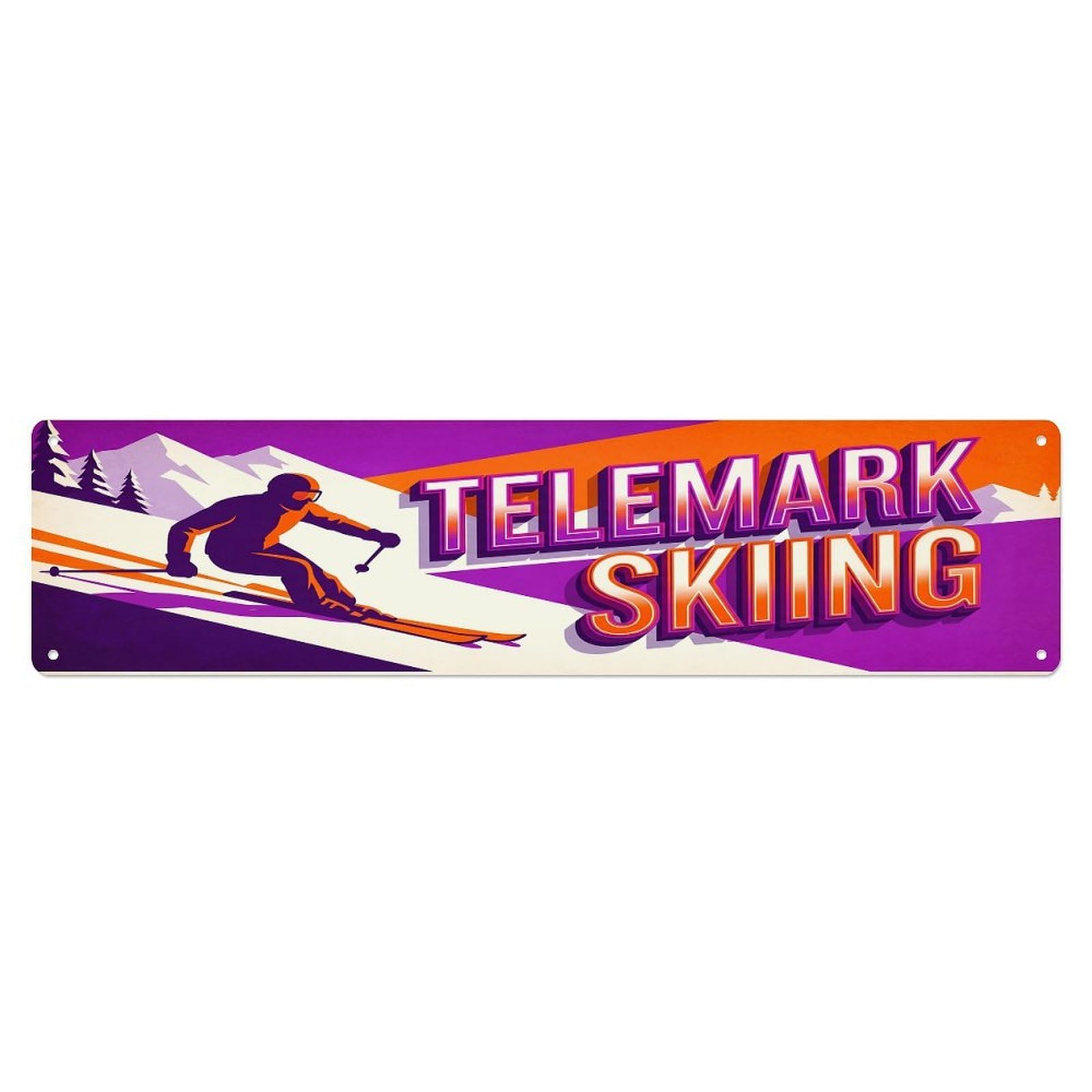 Cmhok Vintage Style Vintage Telemark Skiing Outdoor Activity Sports Metal Tin Sign Wall Decor For Cafe, Club, Garden Metal Poster 4X16inch