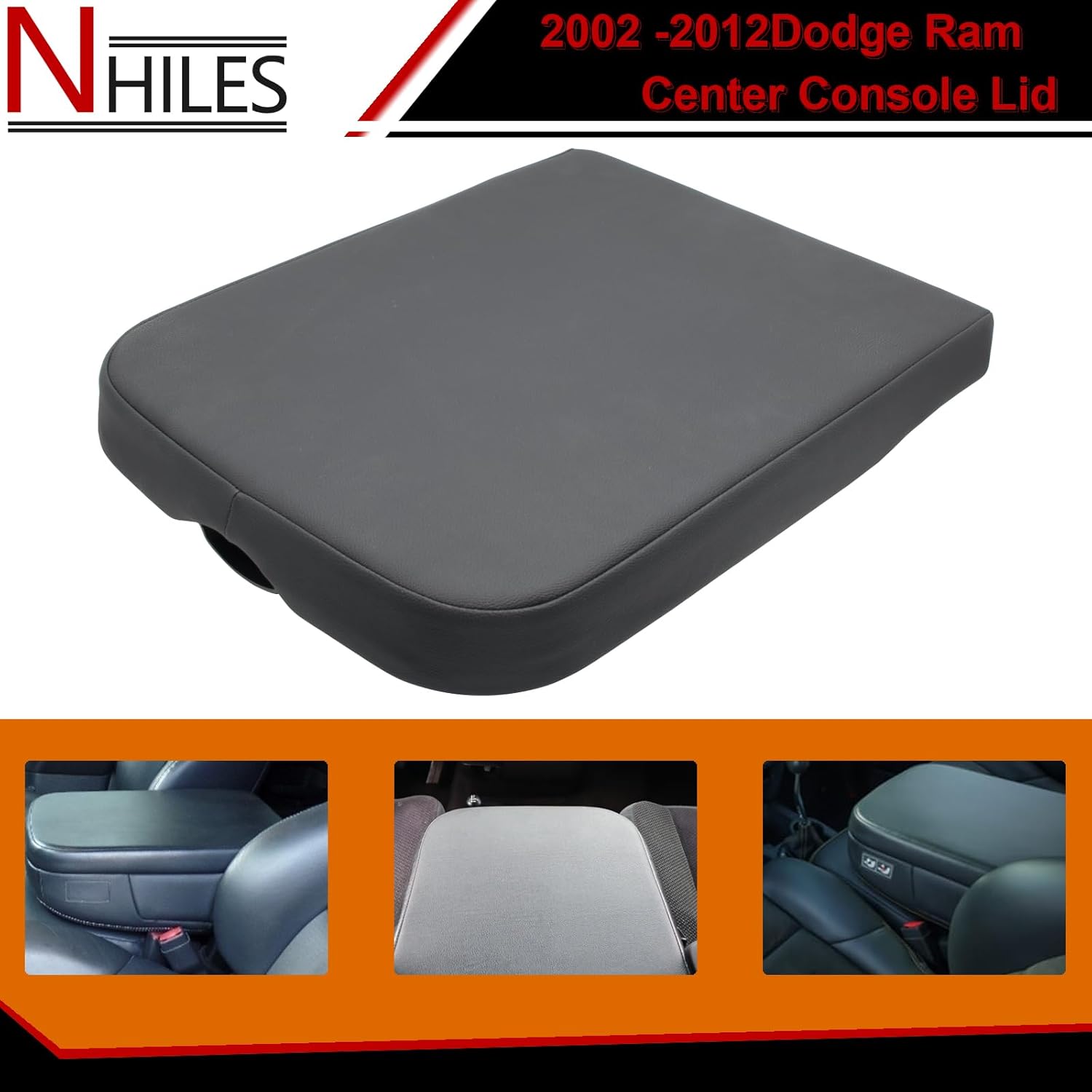 NHILES Center Console Cover Replacement Compatible with 2002 2003 2004 2005 2006 2007 2008 2009 2010 2011 2012 Dodge Ram Armrest Bin Lid Replace Part # WP051DVAA 1QA10BD3AA