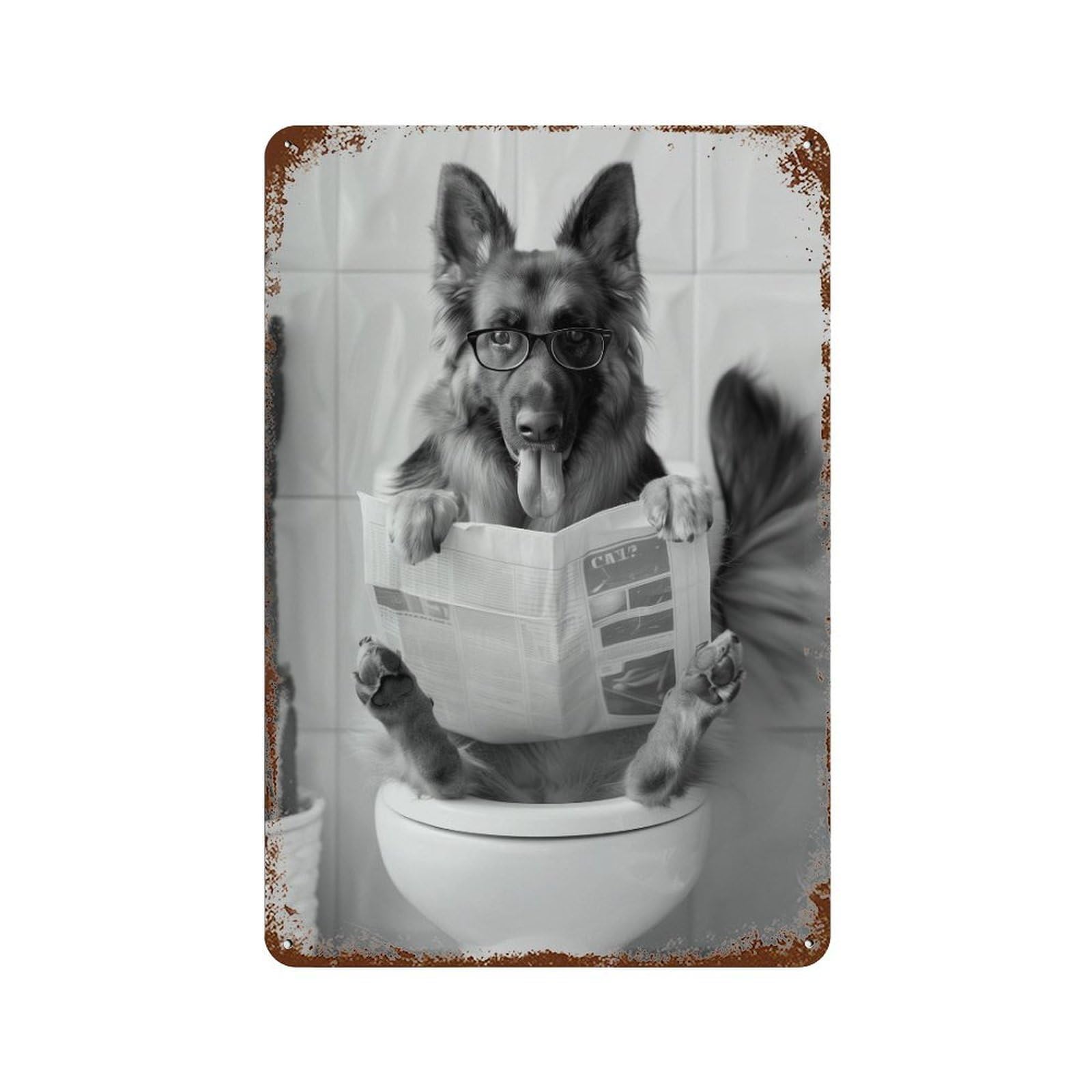 xiaoxiaoshen Funny German Shepherd Toilet Print Wall Decor Art Metal Tin Poster Modern Home Decor Art Home Bar Shop Decorations Vintage Sign 30x20cm