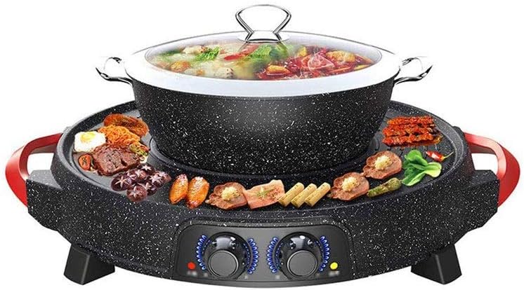 Grill Hot Pot, Electric Plate Non-Stick Adjustable Temperature Control, Family Dinner for 7-8