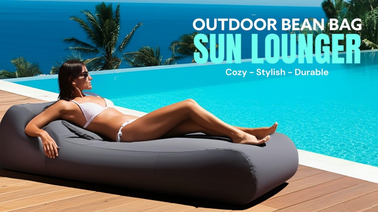 Bean Bag Outdoor Sun Lounger, Beautiful Relaxing Cozy Design, Premium Olifen Fabric, (Without Filler, Main Plus Inner Plain Cover, Pillow Cover Included)