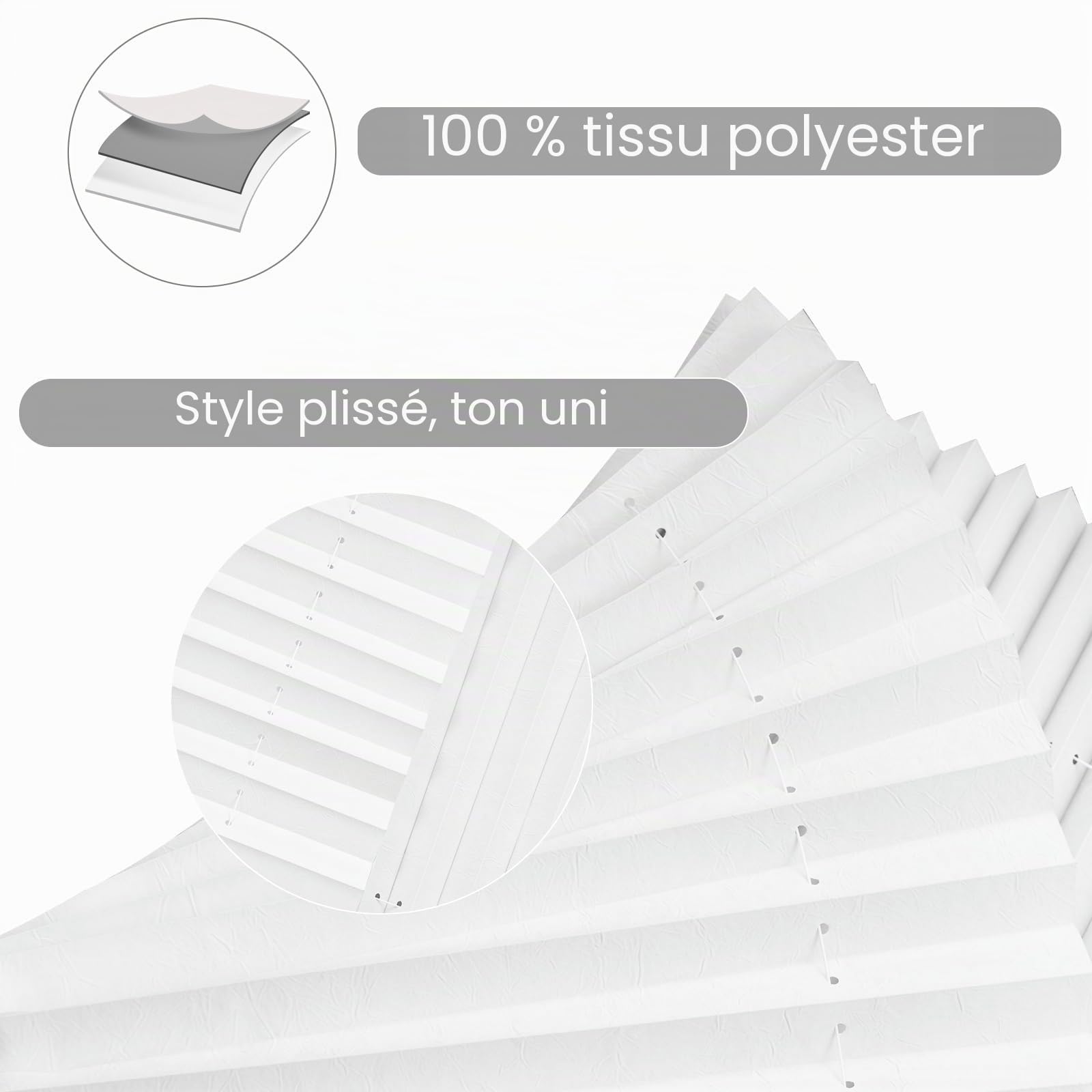WOLTU Store Plissé sans Perçage avec Ventouses, Store Plissé Intérieur Translucide Protection Solaire pour Fenêtres Ordinaires, Fenêtres de Toit, Portes de Balcon, 90x130 cm, Blanc