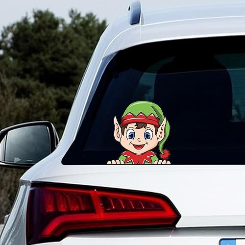 Miniatura 3 de Adhesivo de Navidad de elfo que se asoma, lindas calcomanías impermeables para ventana de automóvil, calcomanías para parachoques de ventana de