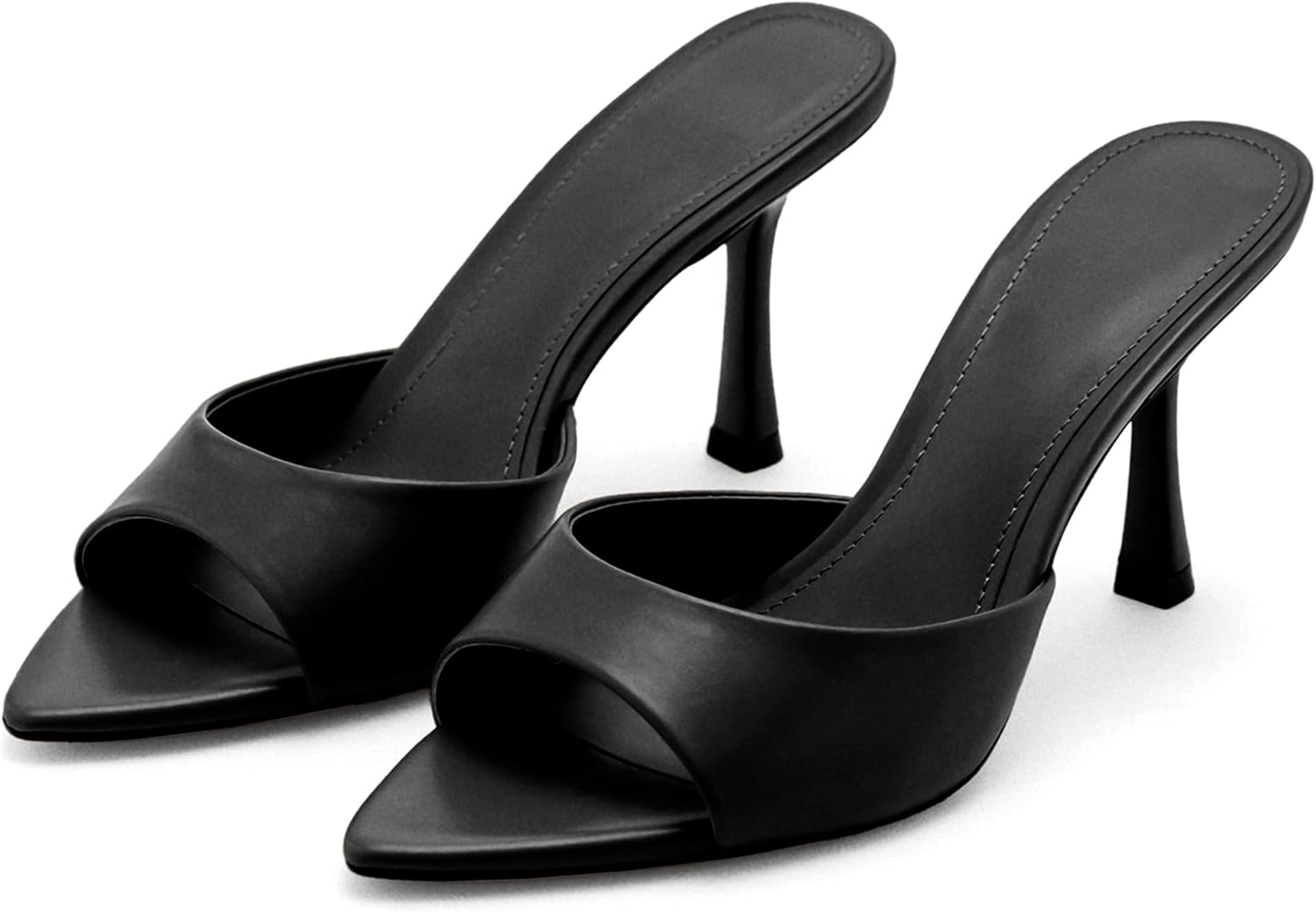 High Heel Mules for Women Slip On Open Pointed Toe Classy Patent Leather Stiletto Pumps Formal Slingback Mule Sandals Dress Walking Shoes