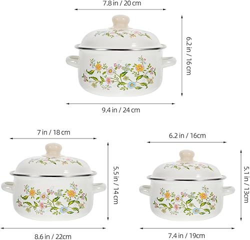 Miniatura 2 de Luxshiny Juego de 3 mini ollas de sopa esmaltadas con asas, ollas pequeñas para cocinar fideos, sopas, salsas y alimentos para bebés, fondo plano,