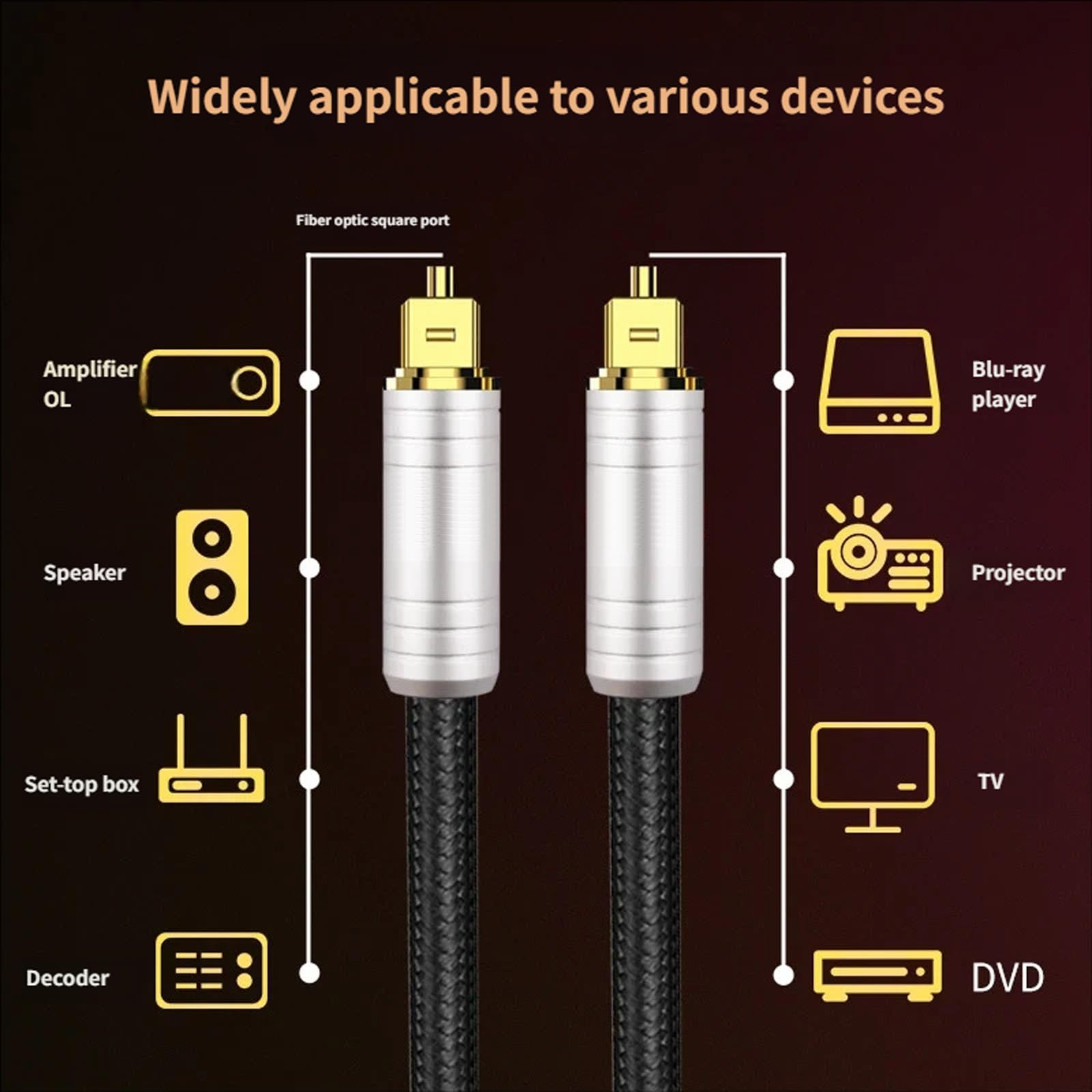 Cavo audio ottico digitale con connettori placcati in oro 24 K per trasmissione del suono ad alta fedeltà al sistema home theater