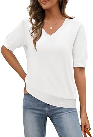 MEROKEETY Womens Short Sleeve Sweater Summer Business Casual Tops V Neck Lightweight Knit Work Shirts 2026
