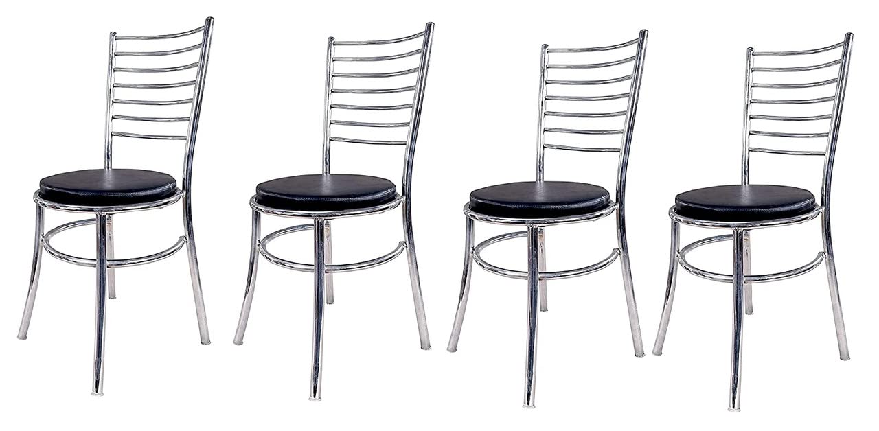 Tirthankara Heavy Duty Light Weight Black Leatherite Seat Chrome Polish Ring Steel Chair Guest|Shop|Study|Office|Home|Clinic|Marriage Hall Garden Set of 4