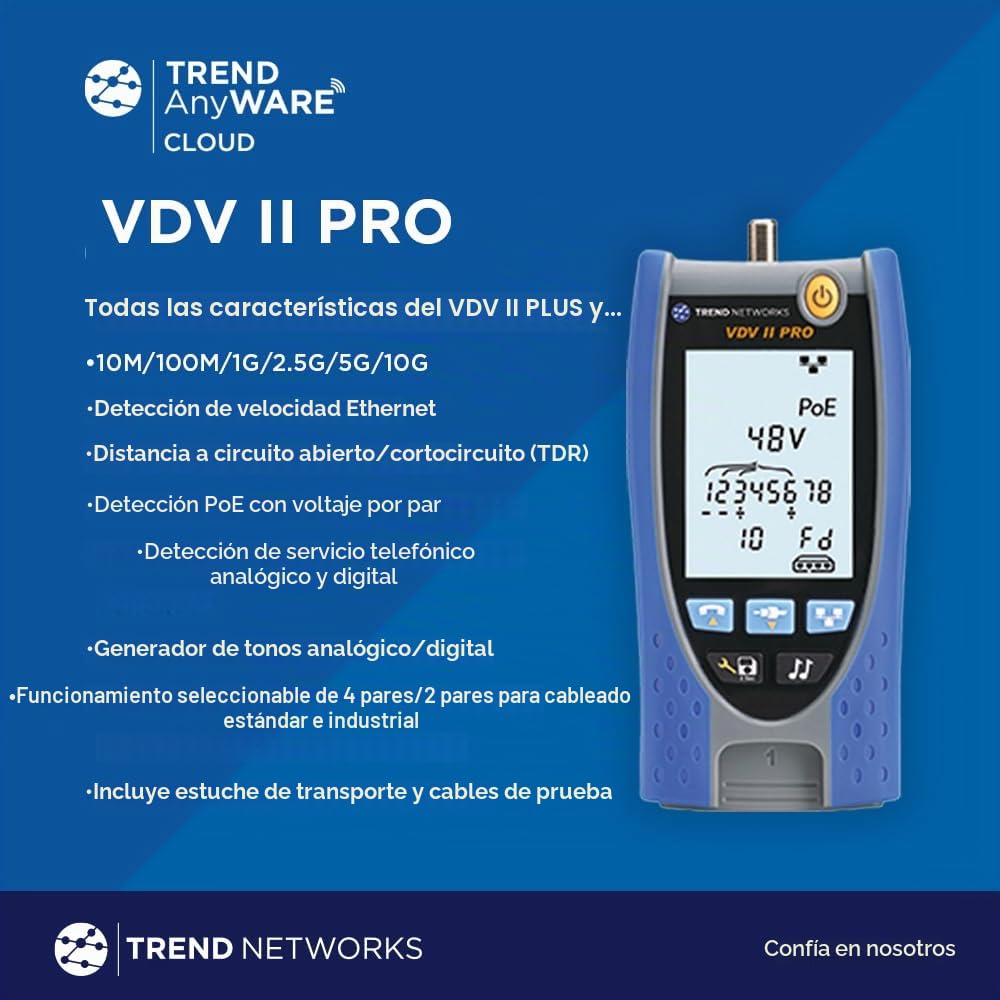 TREND Networks | R158005 | VDV II Pro | Conectado a la nube | Verificador de cables de voz, datos y video | Probador de cobre | Herramienta avanzada de mapeo y solución