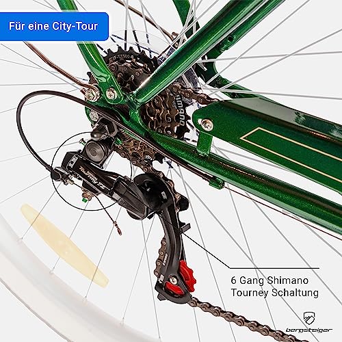 Foto von Bergsteiger Marseille 26 Zoll Damenfahrrad, ab 150 cm, Korb aus Rattan, Fahrrad-Licht, Damen-Citybike, Damenrad im Retro-Design«, 6 Gang Shimano Tourney Schaltung, Kettenschaltung