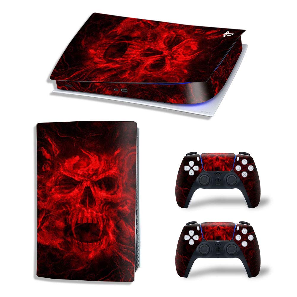 Full Body Vinyl Skin Stickers Cover for PS5 Console and Controllers (Digital Edition, Red Grimace)