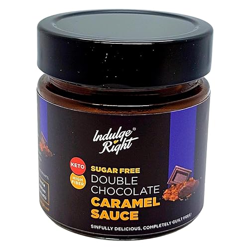 Indulge Right Salsa de caramelo sin azúcar, chocolate doble, sin gluten, baja en calorías, baja en carbohidratos, amigable con el ceto, jarabe de