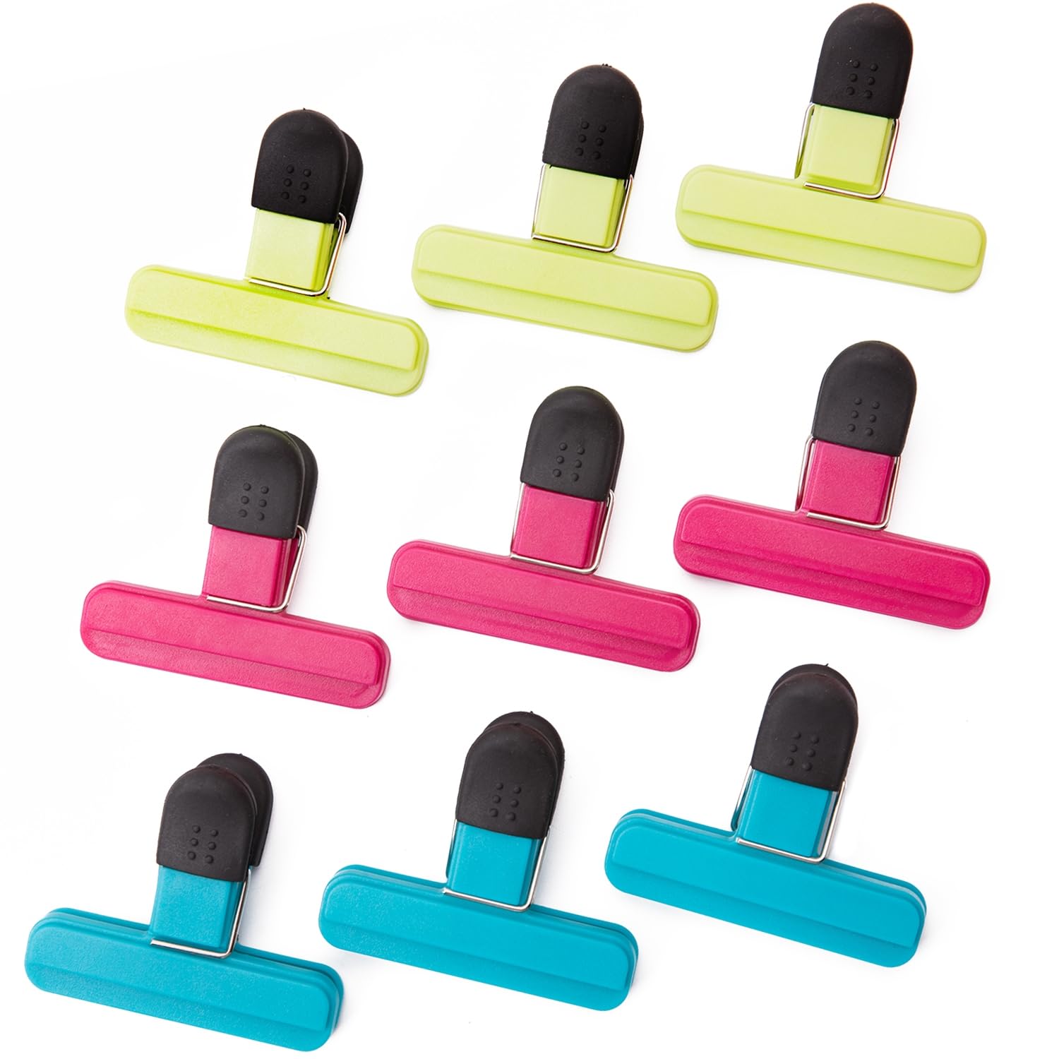 9 Pcs Food Clips, Bag Clips Food Seal Clips, Kitchen Storage Clip Seal Clips,Freezer Bag Clips,Food Clips,3 Colours for Home, Kitchen, Travel & Camping