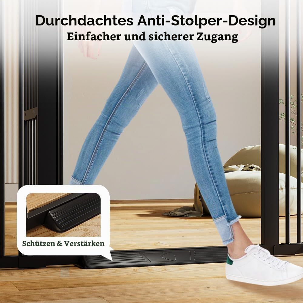 COMOMY 180 cm Extra Hoch Türgitter Katze/Hund, 75-110 cm Extra Breit Türschutzgitter mit Verstellbarer Katzenklappe, Tierschutzgitter Ohne Bohren für Treppen, Türen, Küche (Schwarz)