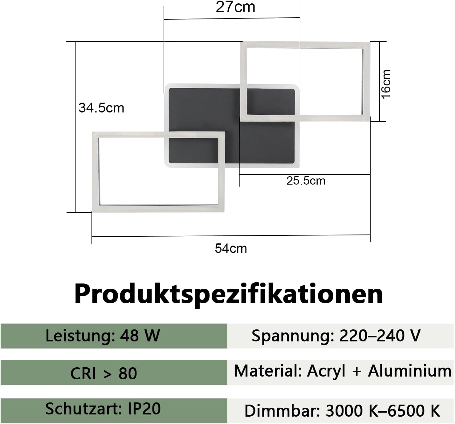 ZMH LED Deckenleuchte Wohnzimmer dimmbar 54cm Deckenlampe Schlafzimmer 48W | Wohnzimmerlampe Schwarz modern Schlafzimmerlampe decke Küchenlampe mit Fernbedienung aus Metall für Küche Esszimmer Büro