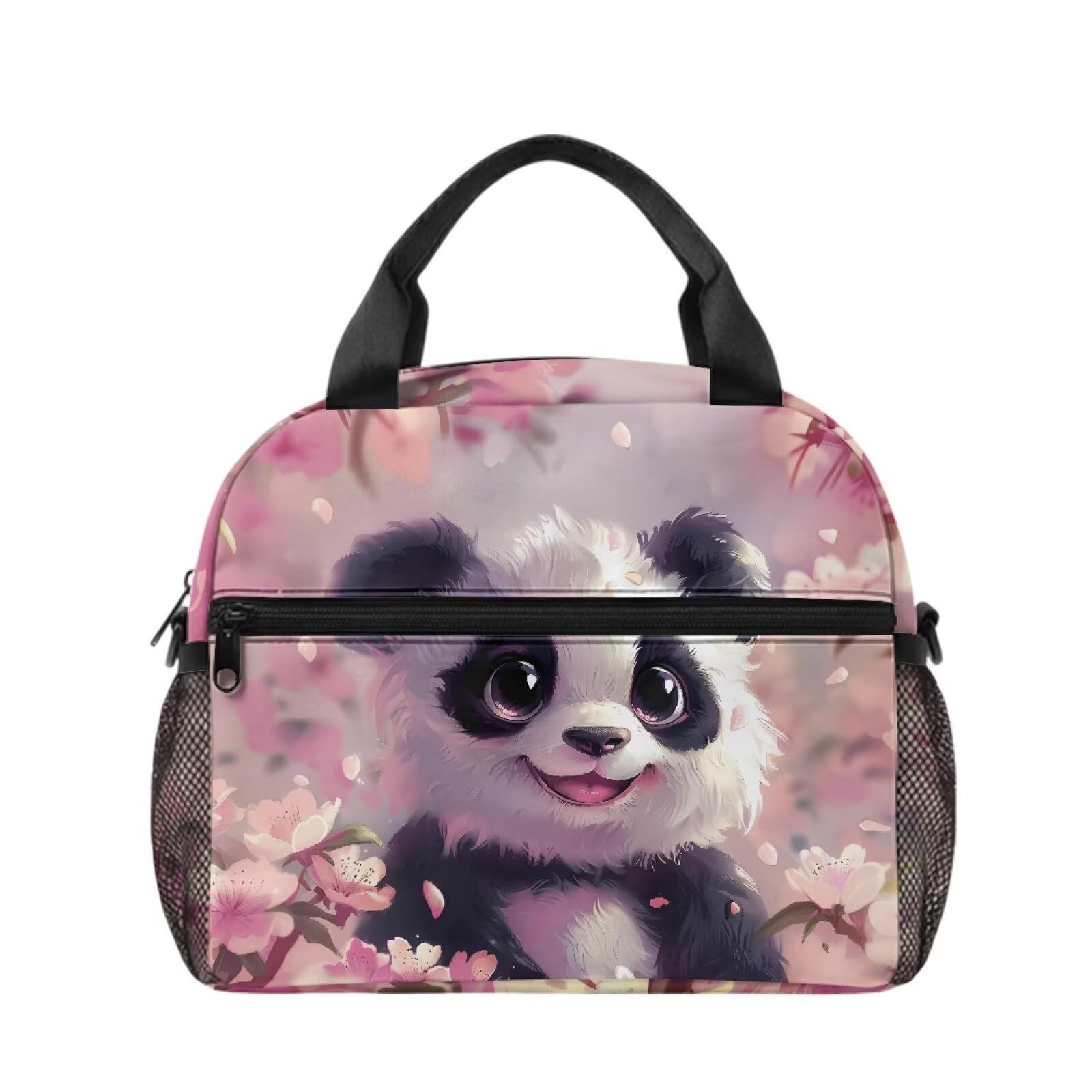 Bolsa de almuerzo infantil para picnic y viaje con diseño de panda y flores