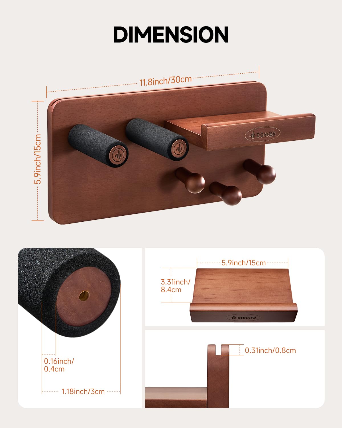 Donner Porta Chitarra da Muro con Porta-plettro e 3 Ganci, Appendi Chitarra da Muro per Elettrica, Acustica, Basso, Ukulele