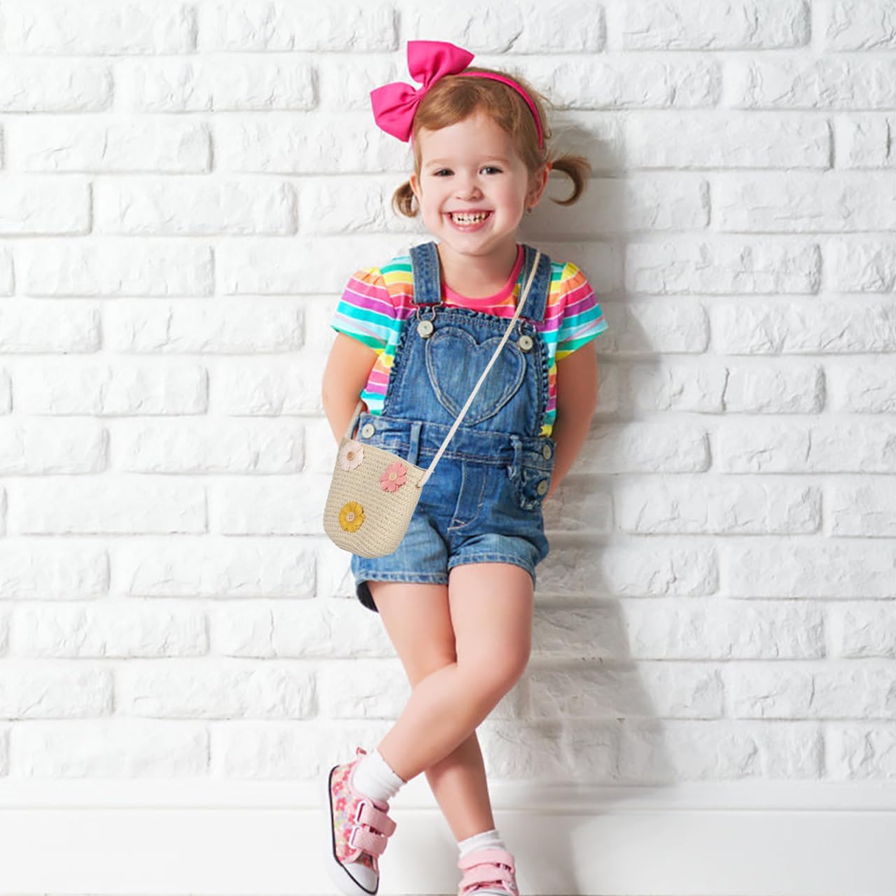 Little Girls Straw Crossbody Bag Cute Handwoven Summer Shoulder Purse Woven Beach Tote for Kids Storage - Image 5