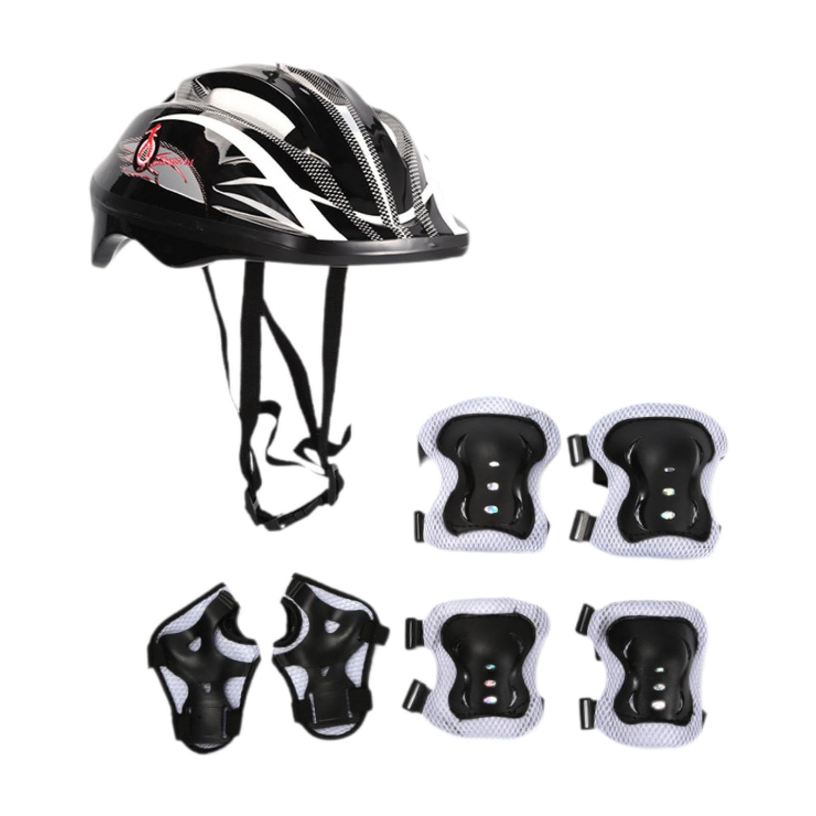 Okiyakusama Children's Helmet, Helmet Protector Set, Skateboard Helmet with Knee Pads, Elbow Pads, And Wrist Guards for B, Black
