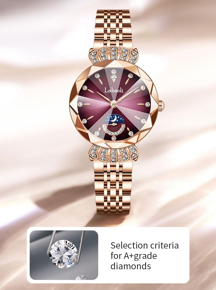 Watches for Women Rose Gold Stainless Ladies Female Fashion Luxury Diamond Dress Business Waterproof Quartz Girls Crystal Blue Wrist Watch