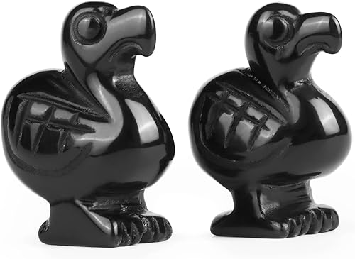 Juego de pájaros Dodo de cristal de 1.6 pulgadas, obsidiana negra tallada a mano, figura de animal de la suerte, decoración de pájaros para el