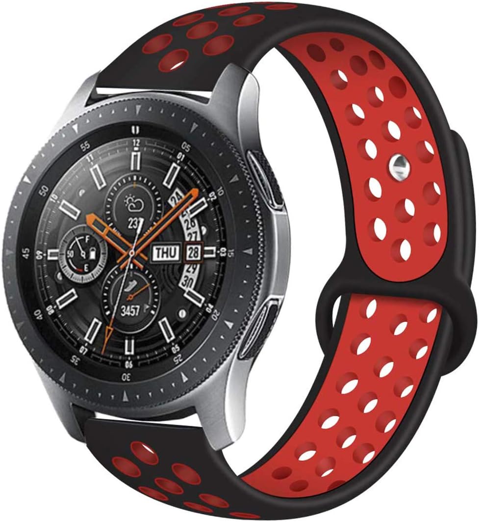Compatible Samsung Gear S3 Frontier/Samsung Galaxy Watch 46mm Bands,22mm Silicone Breathable Replacement Strap Quick-Release Pin for Gear S3 Frontier Smart Watch (Black-Red)