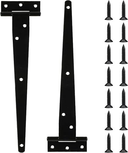 Miniatura 8 de Paquete de 6 bisagras de correa en T de 2 pulgadas, bisagras de puerta de cobertizo, bisagras de puerta con correa en T, bisagra negra resistente