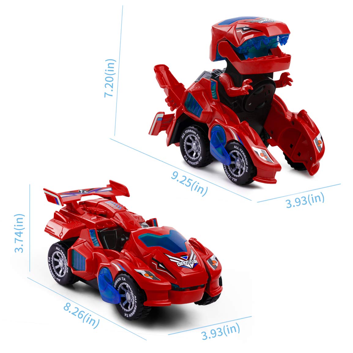 Highttoy Voiture Dinosaure Transformable Enfant, Jouet Transformateur Dinosaure Electrique avec Lumières et Musique, Cadeau 3-6 Ans Garçon Fille, Rouge