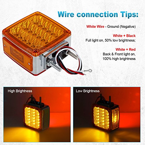 Partsam 2X Truck Trailer Square Double Face Pedestal Stop Turn Tail Light Amber / Red 39 Led For Trucks #TOP5