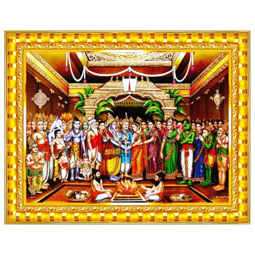 Image of Pavan Photo Laminations Tirupati Balaji Padmavati Srinivasa Kalyanam Wall Painting Framed Home Decor (Wood,Acrylic,Gold,Small Size,6x8 Inch) R519S