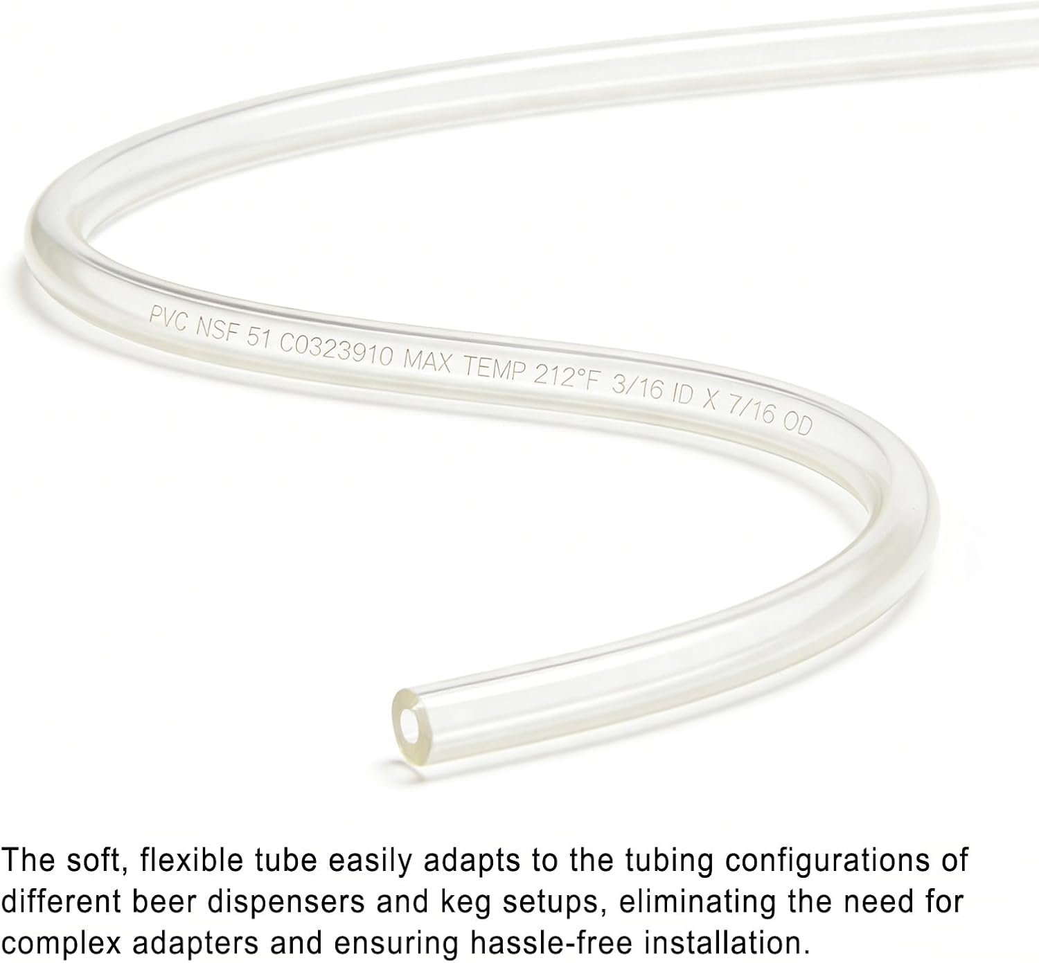 Clear PVC Beer Line Tubing, 3/16" ID x 7/16" OD, Food Grade Kegerator Hose with 2 Hose Clamps, Flexible Draft Beer Line for Homebrew, Bar, Kegerator, Beverage Dispensing Systems