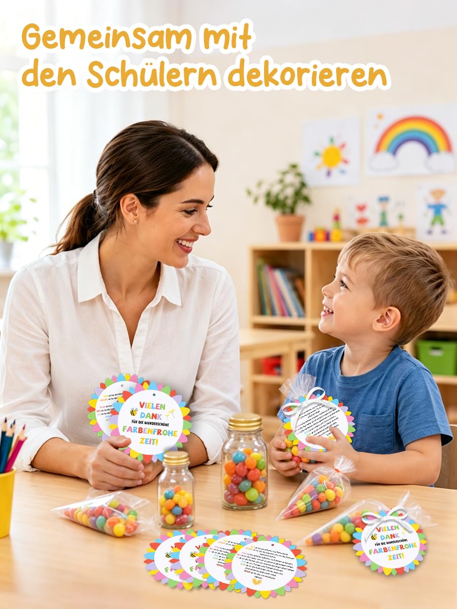 10 Stück Abschiedsgeschenk Erzieherin Geschenkanhänger - Vielen Dank für die Wunderschön Farbenfrohe Zeit, Danke Erzieherin Abschied, Kita & Kindergarten Abschiedsgeschenk für Erzieher