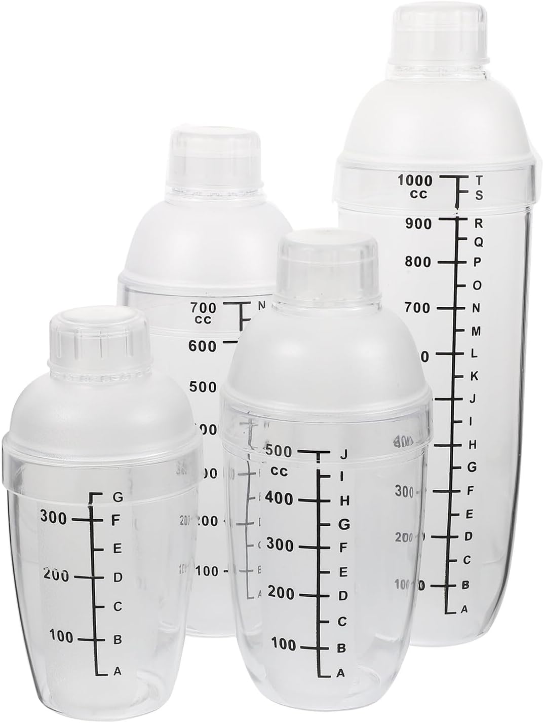 4pcs Cocktail Shaker Set with Printed Measurement Scale, Plastic Bar Wine Mixer Cups for Bartender and Home Use, Handheld Milk Tea and Cocktail Drink Shakers