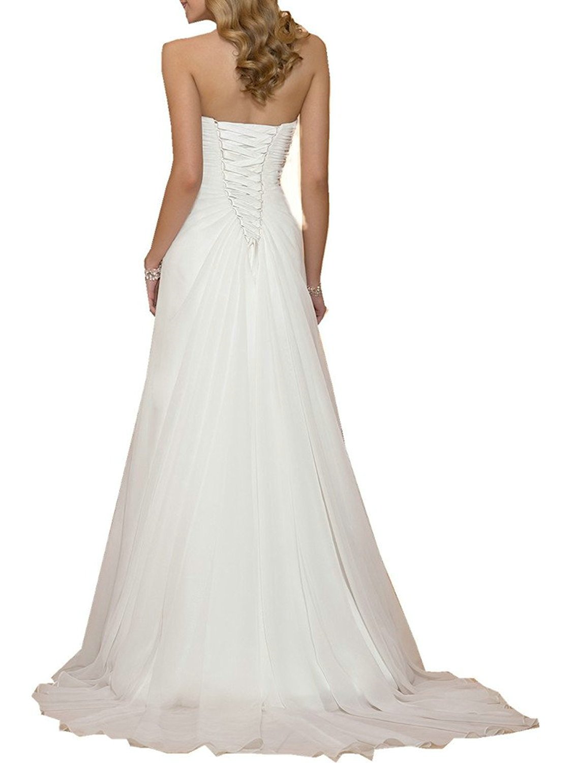 RONGLONG Vestido de Novi Lrgo Pr Mujeres, Ply de Ply Elegnte Lentejuels de Chifón, Color Crema, 50