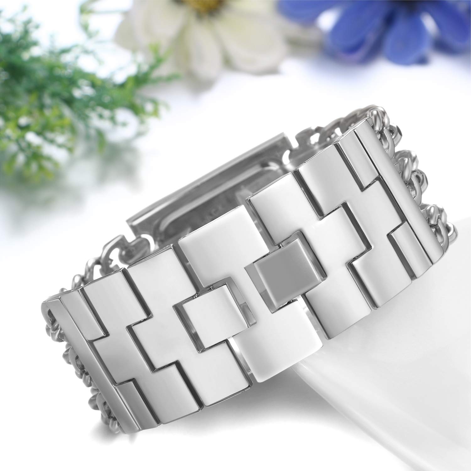 JewelryWe Reloj Cuadrado Diamantes Mujer: Relojes Plata Oro de Cuarzo Analógico Correa de Acero Inoxidable Hip Hop - para Negocios Ocio Regalos