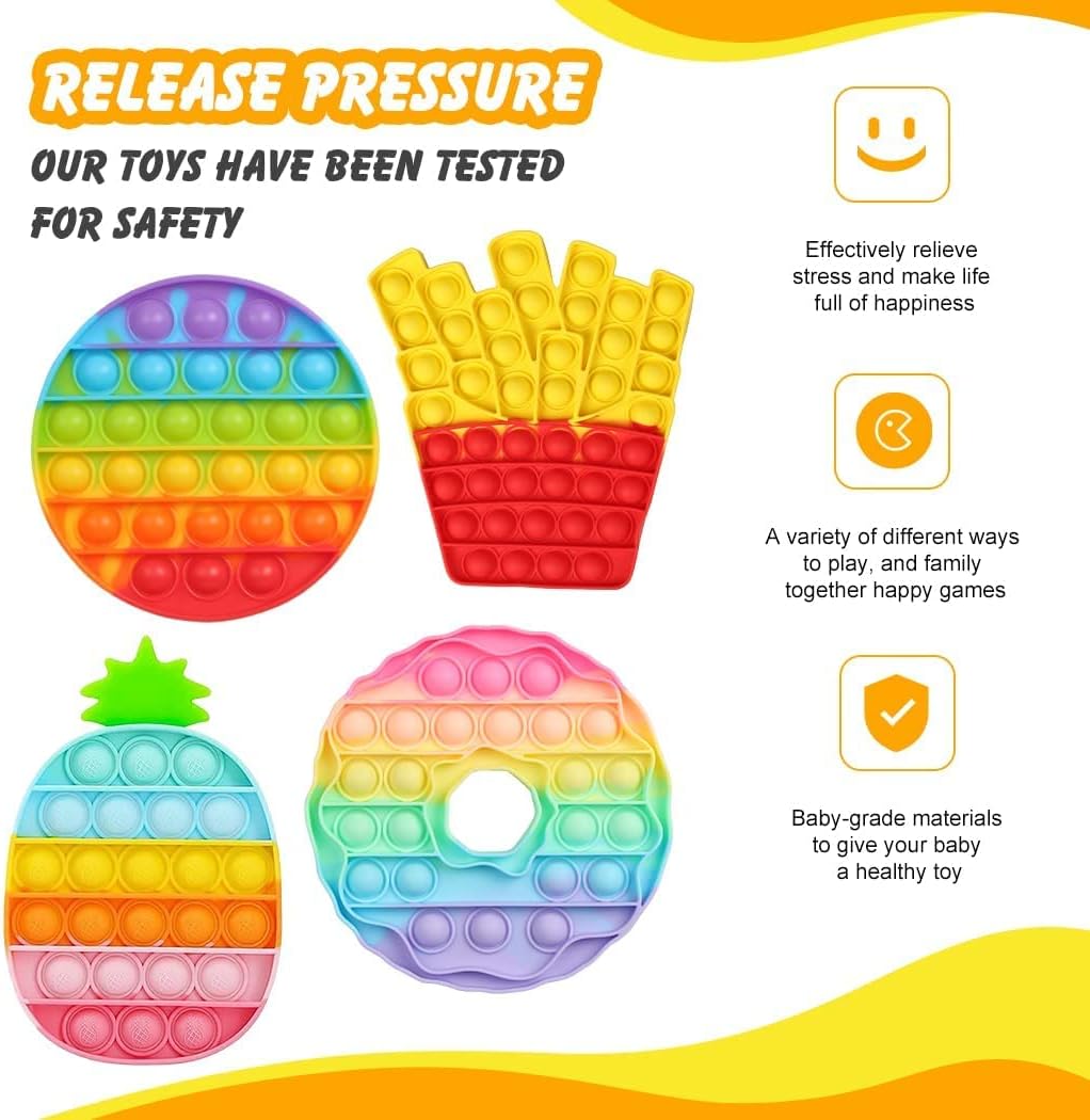 VARWANEO 9Pack Different Shape Pop Fidget Toys, Bubble Popper Sensory Toy with Popping Sound, Fidget Party Favor Gifts for Kids Stress Relief and Adults ADHD ADD Autism