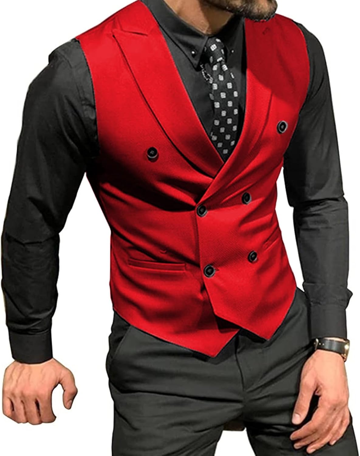 Men's Peak Lapel Double Breasted Suit Vests Casual Business Vests Slim Fit Waistcoat For Wedding Groom Dating