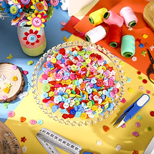 800 Pcs Craft Buttons Sewing Buttons Colorful Buttons Mix Buttons Round Heart Star Flower Buttons Assorted Sizes Resin Buttons For Diy Crafts Painting Decoration Handmade Ornament, 2 Holes And 4 Holes #TOP5