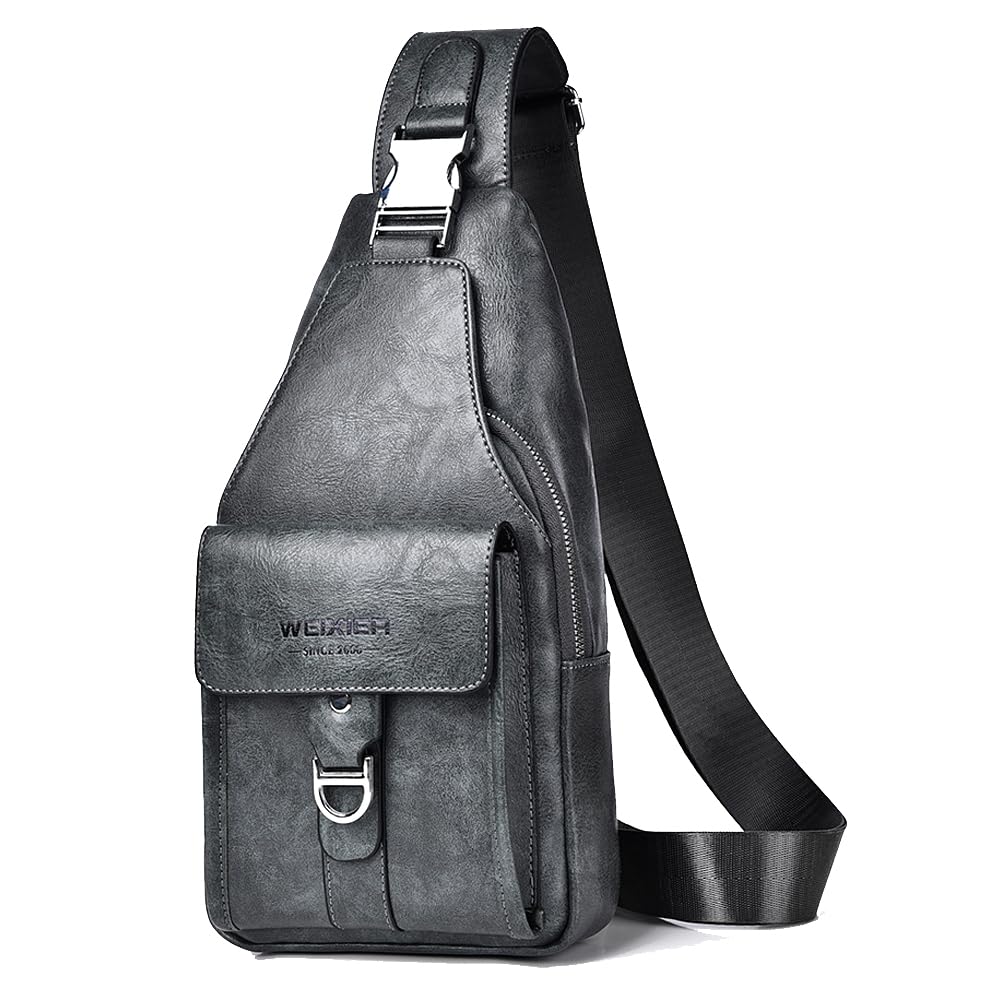 A-QMZL Bolso Hombre de Pecho de Piel Bandolera PU Cuero Bolsos Bandolera Casual Sling Bag Mochila Hombro Bolsas Impermeable Crossbody Bag (gris)