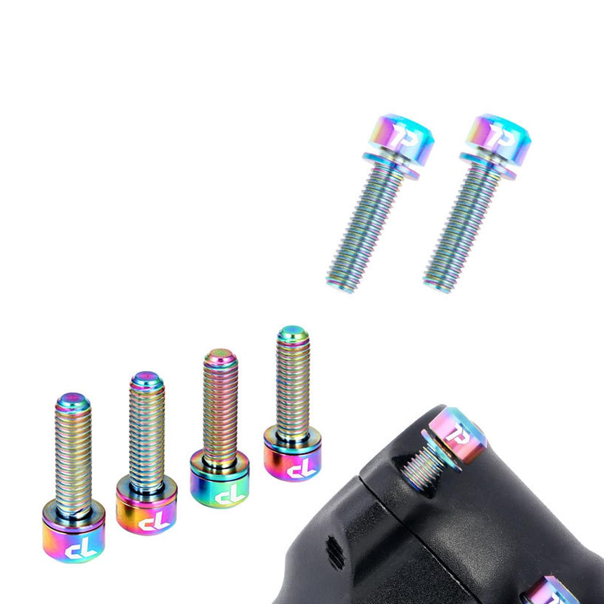 6 viti per attacco manubrio in titanio M5 x 20 con dischi di sicurezza - TC4 a costruzione leggera (2,27 g/viti) - Colori PVD per manubrio/MTB/bici da corsa