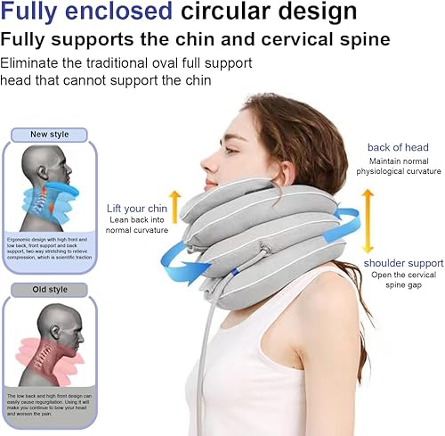 Miniatura 4 de Estirador de cuello con soporte para el cuello, dispositivo inflable de tracción cervical para el cuello, herramienta de alivio del cuello, soporte