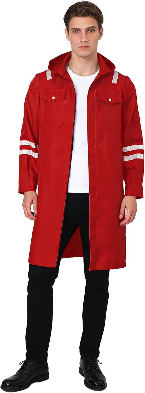 Lejafay Mens Coverall Long Sleeve Mechanic Work Shirts Jackets Hooded Reflective Overcoat with Pocket