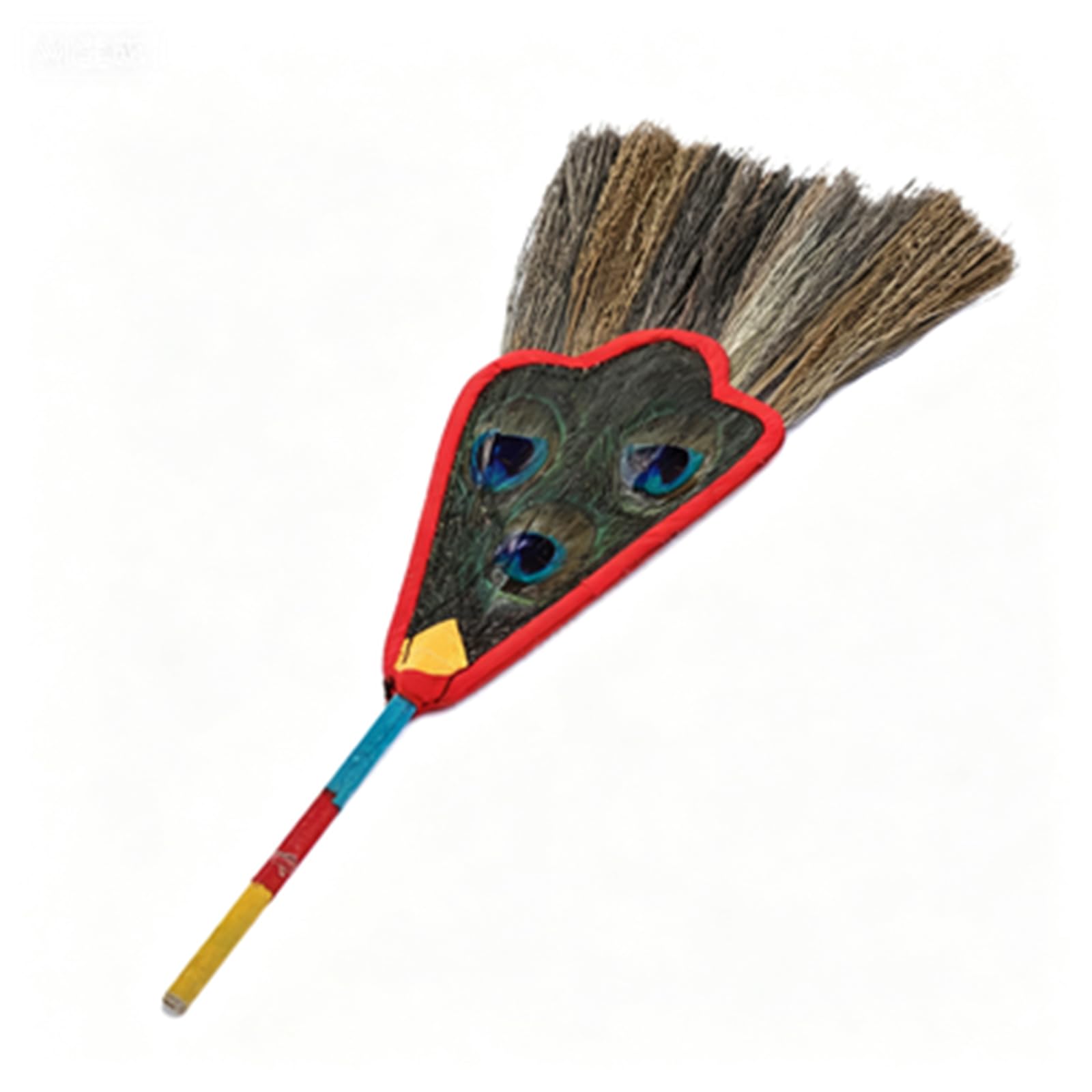 Elnwnnkc Handcraft Peacocks Hand Fan Tibetan Art Piece with Auspiciously Grass and Satins for Buddhist Cultural Display Ornament Wamba Pots Feathered Hand Fan