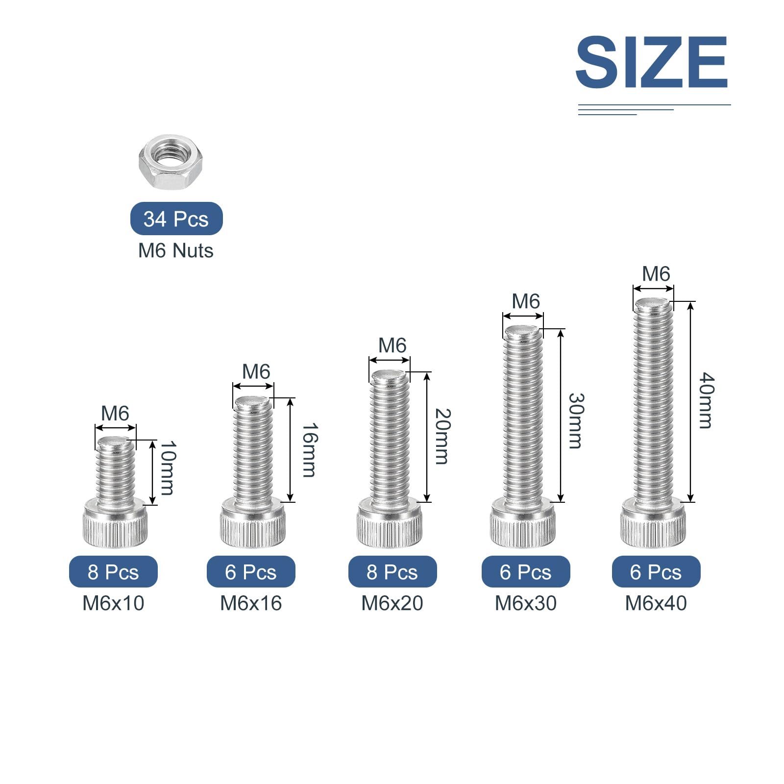 DTGN 68Pcs M6 Metric Screw Assortment, Bolts and Nuts Kit, 304 Stainless Steel M6x10/16/20/30/40mm Hex Socket Head Cap Screws Bolt Set for 3D Printing DIY