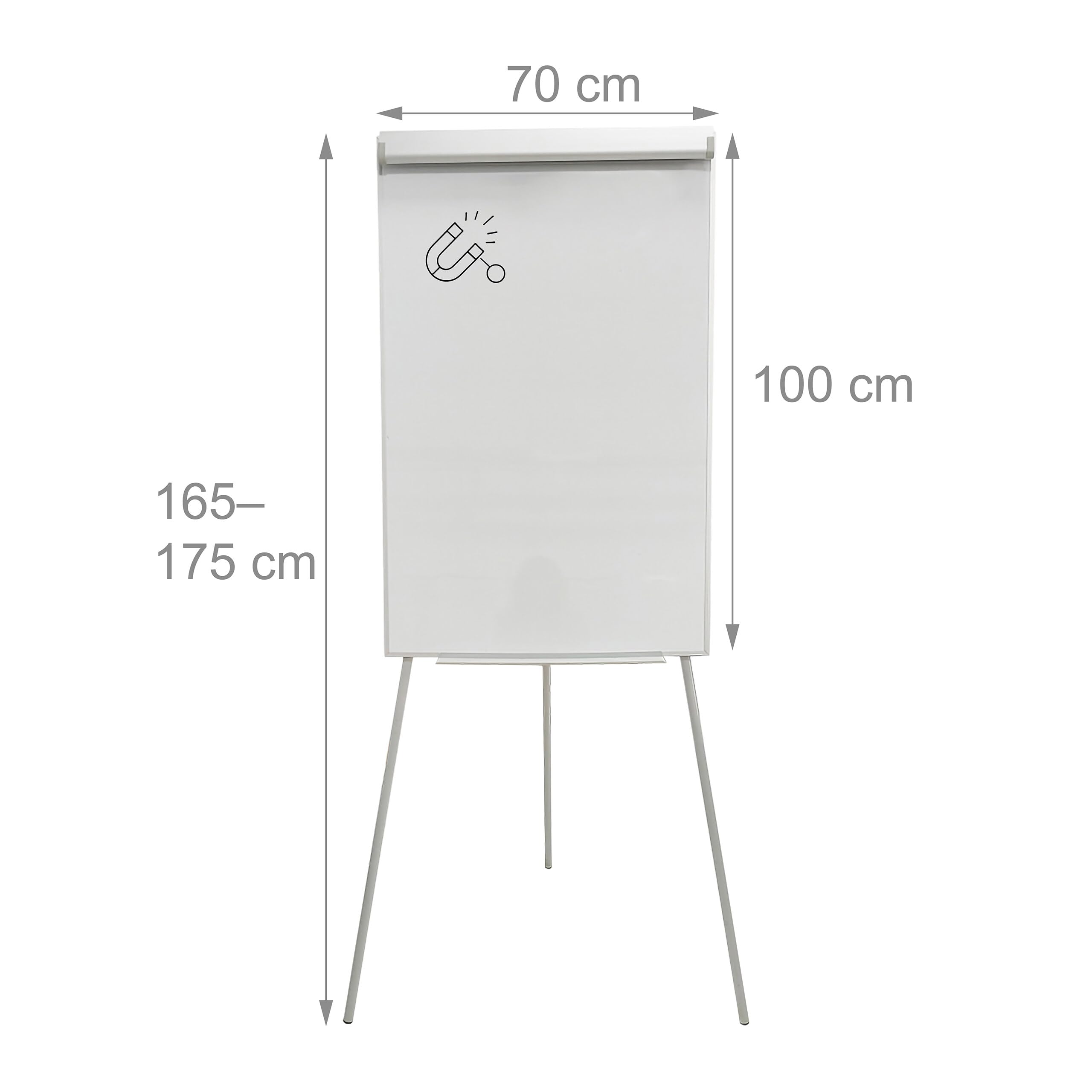 Lavagna a Fogli mobili Relaxdays, Magnetica, Regolabile in Altezza, a treppiede, Telaio in Alluminio, 100x70 cm, Bianca
