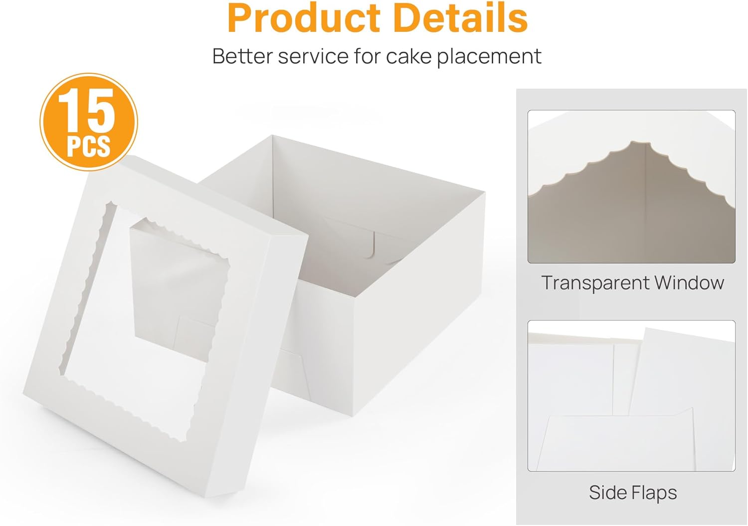 Cake Boxes, 12x12x6 Inches Cake Box with Window, White Bakery Boxes