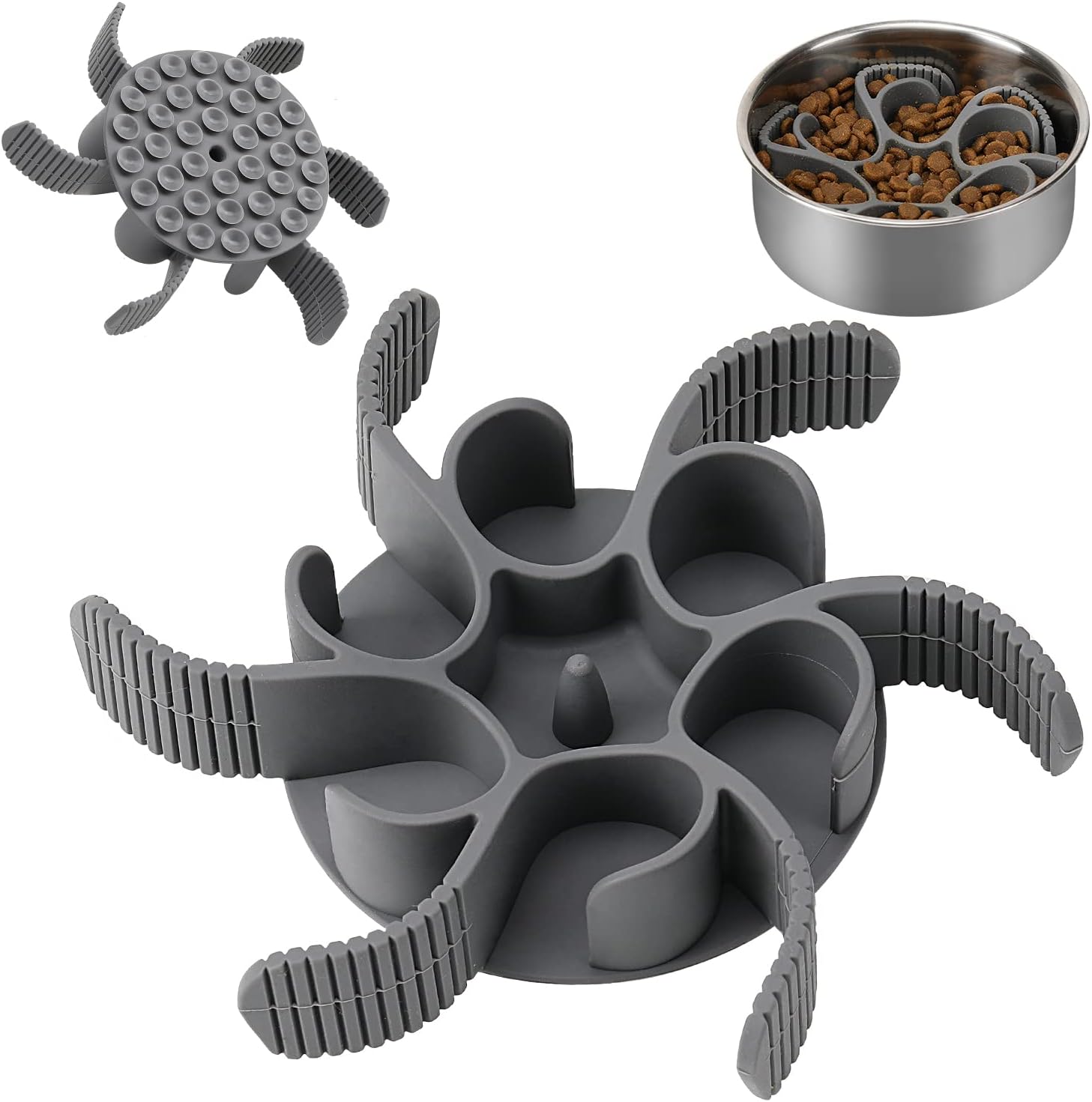 Anipaw Dog Slow Feeder Bowls Silicone Spiral Pet Food Feeder Insert to Slow Down Eating for Large Medium Small Breed Dogs Perfect with Stainless Steel Glass Ceramic Pet Bowls (Grey)