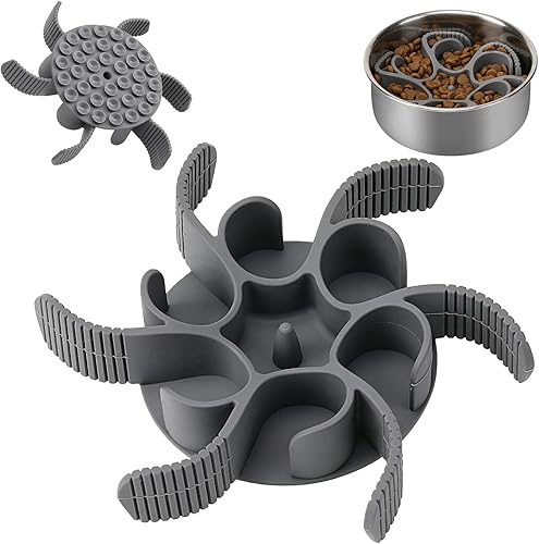 Dog Slow Feeder Bowls Silicone Spiral Pet Food Feeder Insert to Slow Down Eating for Large Medium Small Breed Dogs Perfect with Stainless Steel Gris