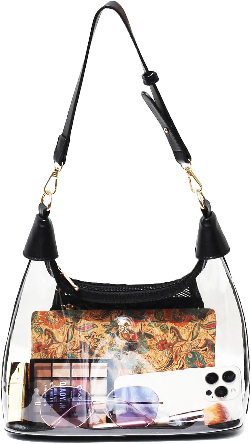 Clear Shoulder Bags for Women, Stadium Approved Cute Hobo Tote Crossbody Handbag Mini Clutch Purse